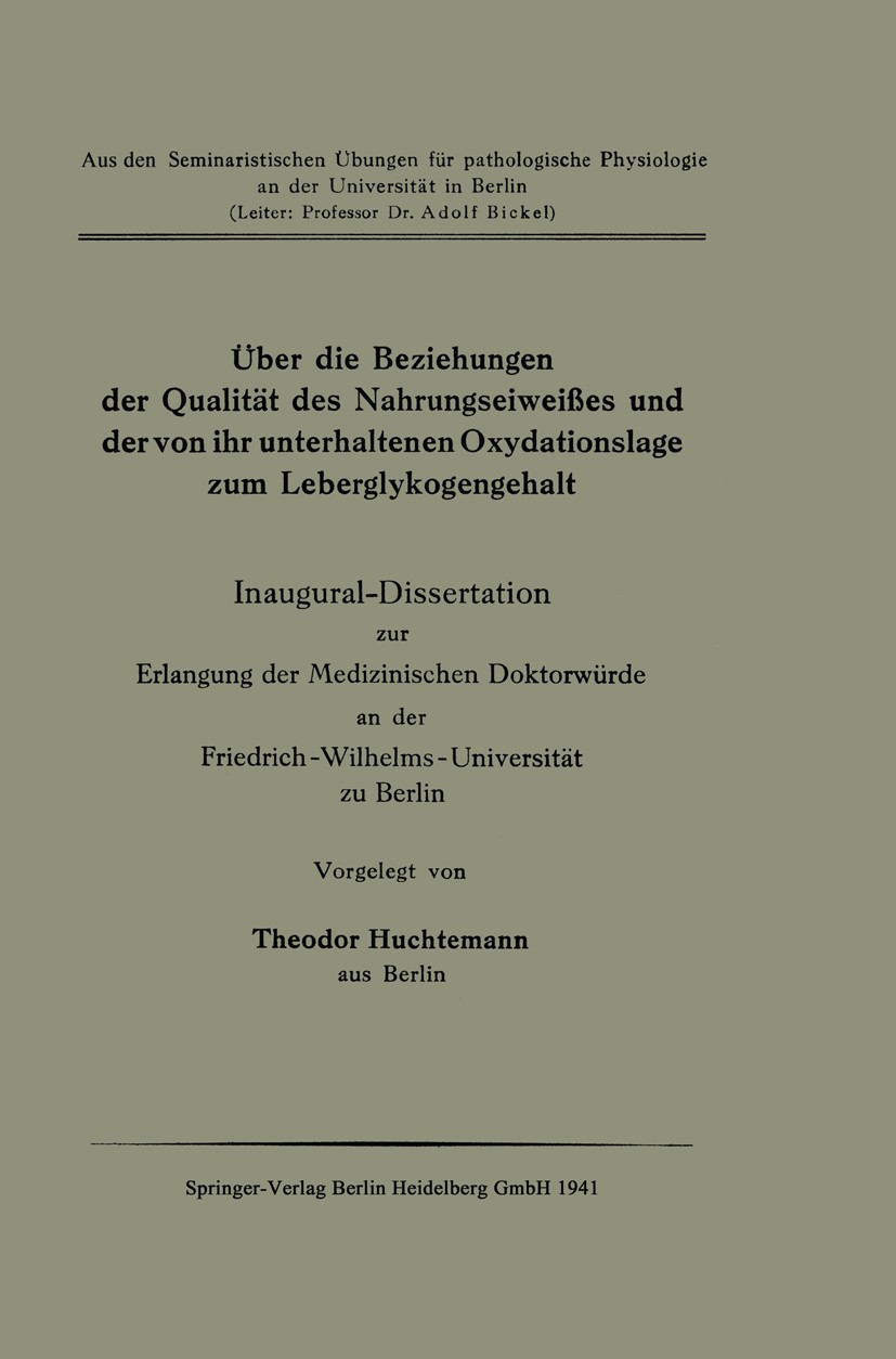 Titlebook: Über die Beziehungen der Qualität des Nahrungseiweißes und der von ihr unterhaltenen Oxydationslage ; Inaugural-Dissertati Theodor Huchtema Titlebook: Über die Beziehungen der Qualität des Nahrungseiweißes und der von ihr unterhaltenen Oxydationslage ; Inaugural-Dissertati Theodor Huchtema