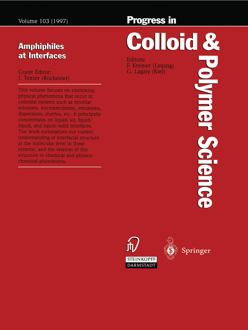 Titlebook: Amphiphiles at Interfaces; J. Texter Conference proceedings 1997 Springer-Verlag Berlin Heidelberg 1997 Copolymer.Langmuir.NMR.Sorption.ab Titlebook: Amphiphiles at Interfaces; J. Texter Conference proceedings 1997 Springer-Verlag Berlin Heidelberg 1997 Copolymer.Langmuir.NMR.Sorption.ab