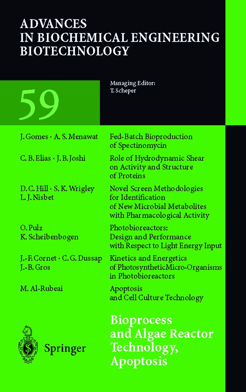 Titlebook: Bioprocess and Algae Reactor Technology, Apoptosis; Thomas Scheper Book 1998 Springer-Verlag Berlin Heidelberg 1998 Biotechnologie.Mikrobi Titlebook: Bioprocess and Algae Reactor Technology, Apoptosis; Thomas Scheper Book 1998 Springer-Verlag Berlin Heidelberg 1998 Biotechnologie.Mikrobi