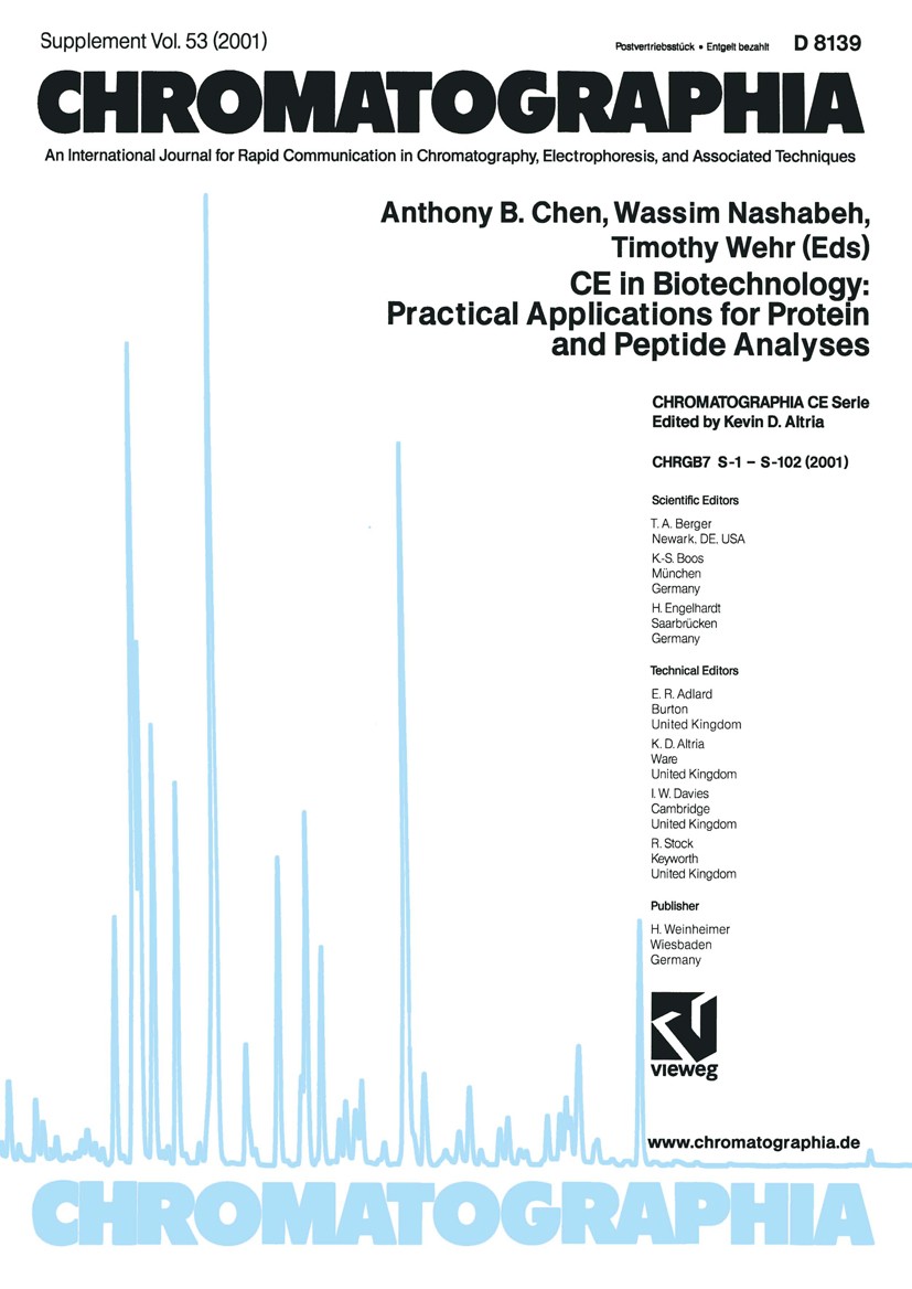 Titlebook: CE in Biotechnology: Practical Applications for Protein and Peptide Analyses; Anthony B. Chen,Wassim Nashabeh,Timothy Wehr Book 2001 Fried Titlebook: CE in Biotechnology: Practical Applications for Protein and Peptide Analyses; Anthony B. Chen,Wassim Nashabeh,Timothy Wehr Book 2001 Fried