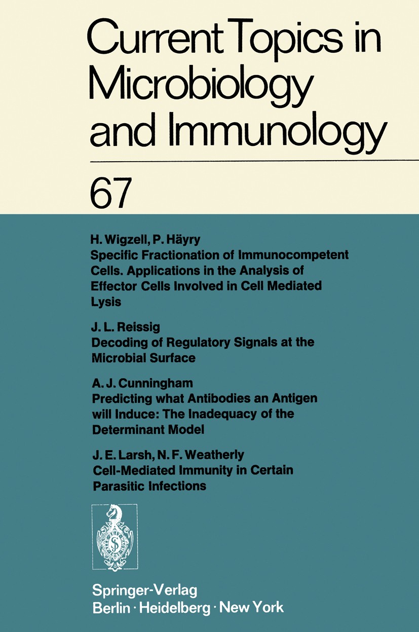 Titlebook: Current Topics in Microbiology and Immunology / Ergebnisse der Microbiologie und Immunitätsforschung; W. Arber,R. Haas,E. Wecker Book 1974 Titlebook: Current Topics in Microbiology and Immunology / Ergebnisse der Microbiologie und Immunitätsforschung; W. Arber,R. Haas,E. Wecker Book 1974