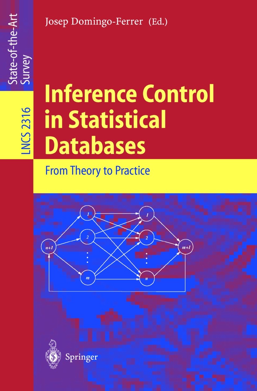 Titlebook: Inference Control in Statistical Databases; From Theory to Pract Josep Domingo-Ferrer Book 2002 Springer-Verlag Berlin Heidelberg 2002 comp Titlebook: Inference Control in Statistical Databases; From Theory to Pract Josep Domingo-Ferrer Book 2002 Springer-Verlag Berlin Heidelberg 2002 comp