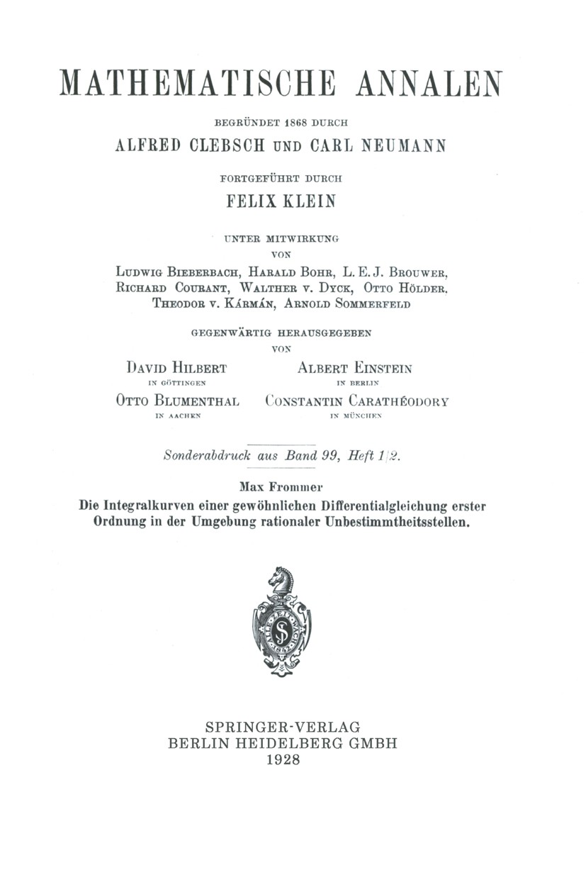 Titlebook: Die Integralkurven einer gewöhnlichen Differentialgleichung erster Ordnung in der Umgebung rationale; Max Frommer Book 1928 Springer-Verla Titlebook: Die Integralkurven einer gewöhnlichen Differentialgleichung erster Ordnung in der Umgebung rationale; Max Frommer Book 1928 Springer-Verla