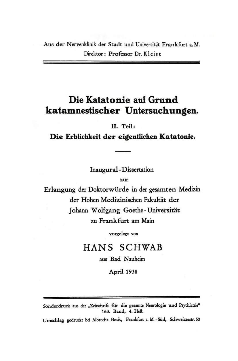 Titlebook: Die Katatonie auf Grund katamnestischer Untersuchungen; II. Teil: Die Erblic Hans Schwab Book 1938 Springer-Verlag Berlin Heidelberg 1938 K Titlebook: Die Katatonie auf Grund katamnestischer Untersuchungen; II. Teil: Die Erblic Hans Schwab Book 1938 Springer-Verlag Berlin Heidelberg 1938 K
