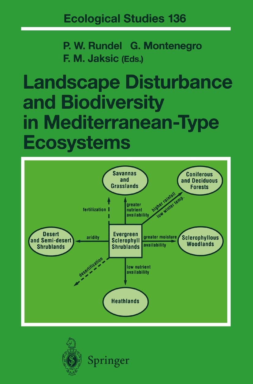 Titlebook: Landscape Disturbance and Biodiversity in Mediterranean-Type Ecosystems; Philip W. Rundel,Gloria Montenegro,Fabian M. Jaksi Book 1998 Spri Titlebook: Landscape Disturbance and Biodiversity in Mediterranean-Type Ecosystems; Philip W. Rundel,Gloria Montenegro,Fabian M. Jaksi Book 1998 Spri