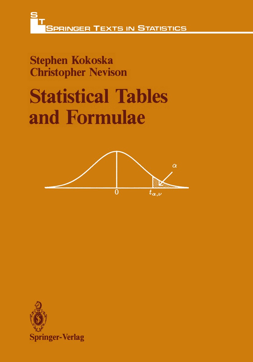 Titlebook: Statistical Tables and Formulae; Stephen Kokoska,Christopher Nevison Textbook 1989 Springer-Verlag New York Inc. 1989 Descriptive statisti Titlebook: Statistical Tables and Formulae; Stephen Kokoska,Christopher Nevison Textbook 1989 Springer-Verlag New York Inc. 1989 Descriptive statisti