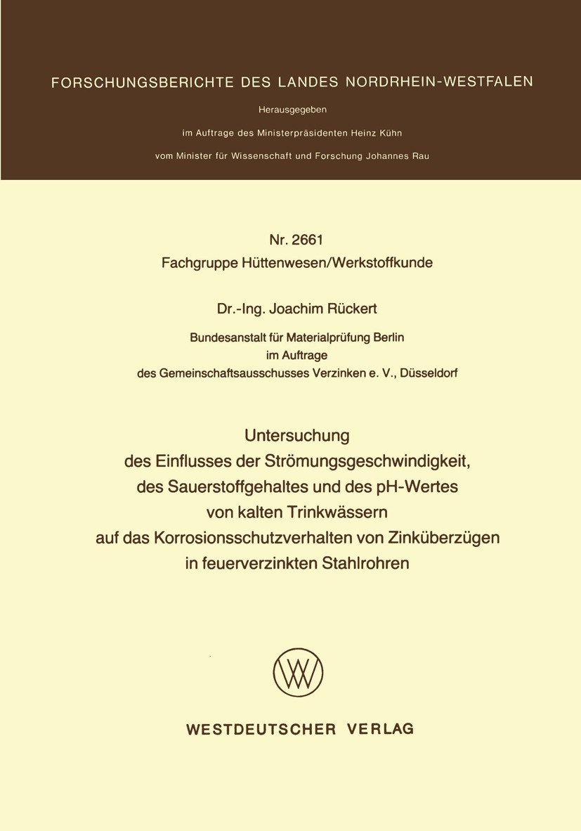 Titlebook: Untersuchung des Einflusses der Strömungsgeschwindigkeit, des Sauerstoffgehaltes und des pH-Wertes v; Joachim Rückert Book 1978 Springer F Titlebook: Untersuchung des Einflusses der Strömungsgeschwindigkeit, des Sauerstoffgehaltes und des pH-Wertes v; Joachim Rückert Book 1978 Springer F